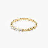 14K Stacking Dainty Beaded Diamond Band - GeumJewels