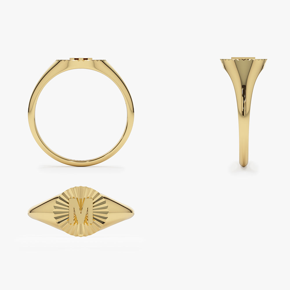 14k Sunburst Initial Signet Ring