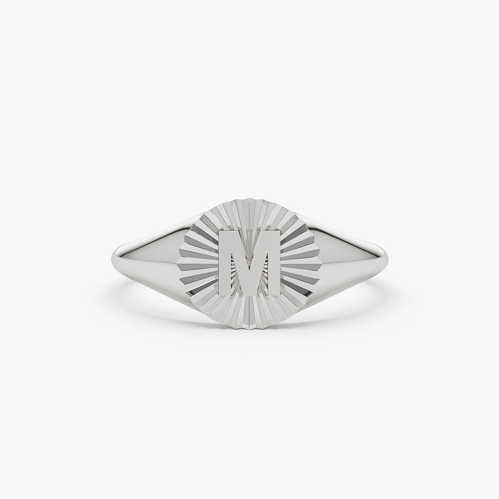 14k Sunburst Initial Signet Ring - GeumJewels