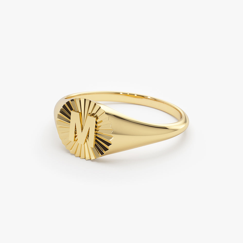 14k Sunburst Initial Signet Ring - Geum Jewels