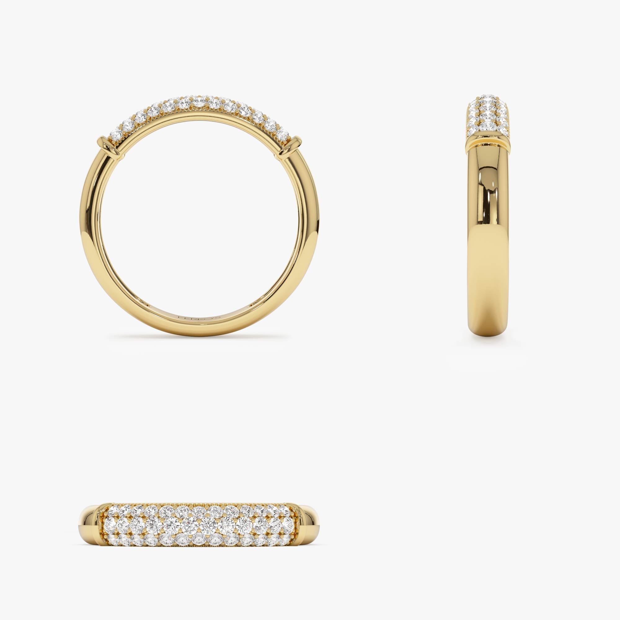 14K Three Row Diamond Pave Band - GeumJewels