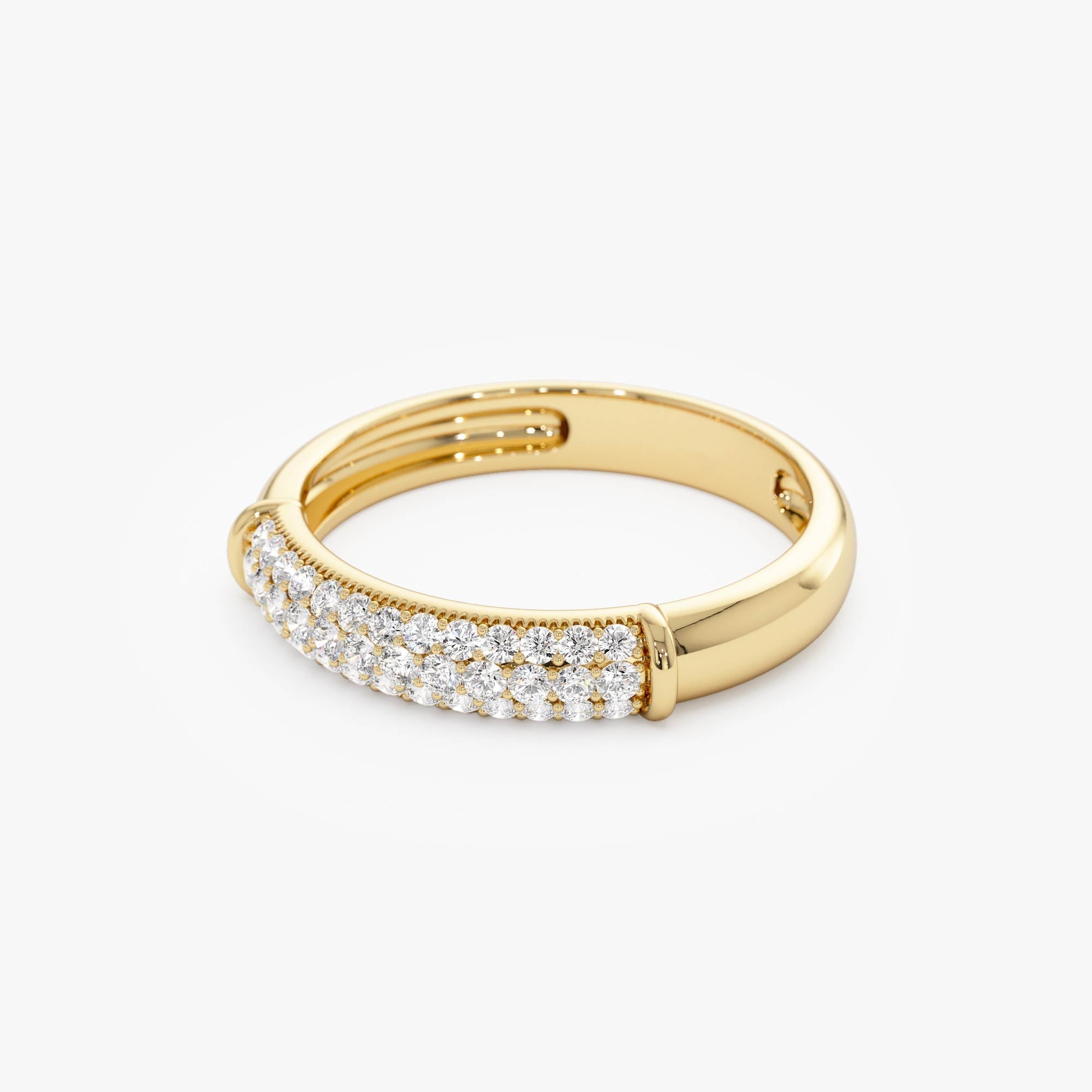 14K Three Row Diamond Pave Band - GeumJewels