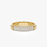 14K Three Row Diamond Pave Band - GeumJewels