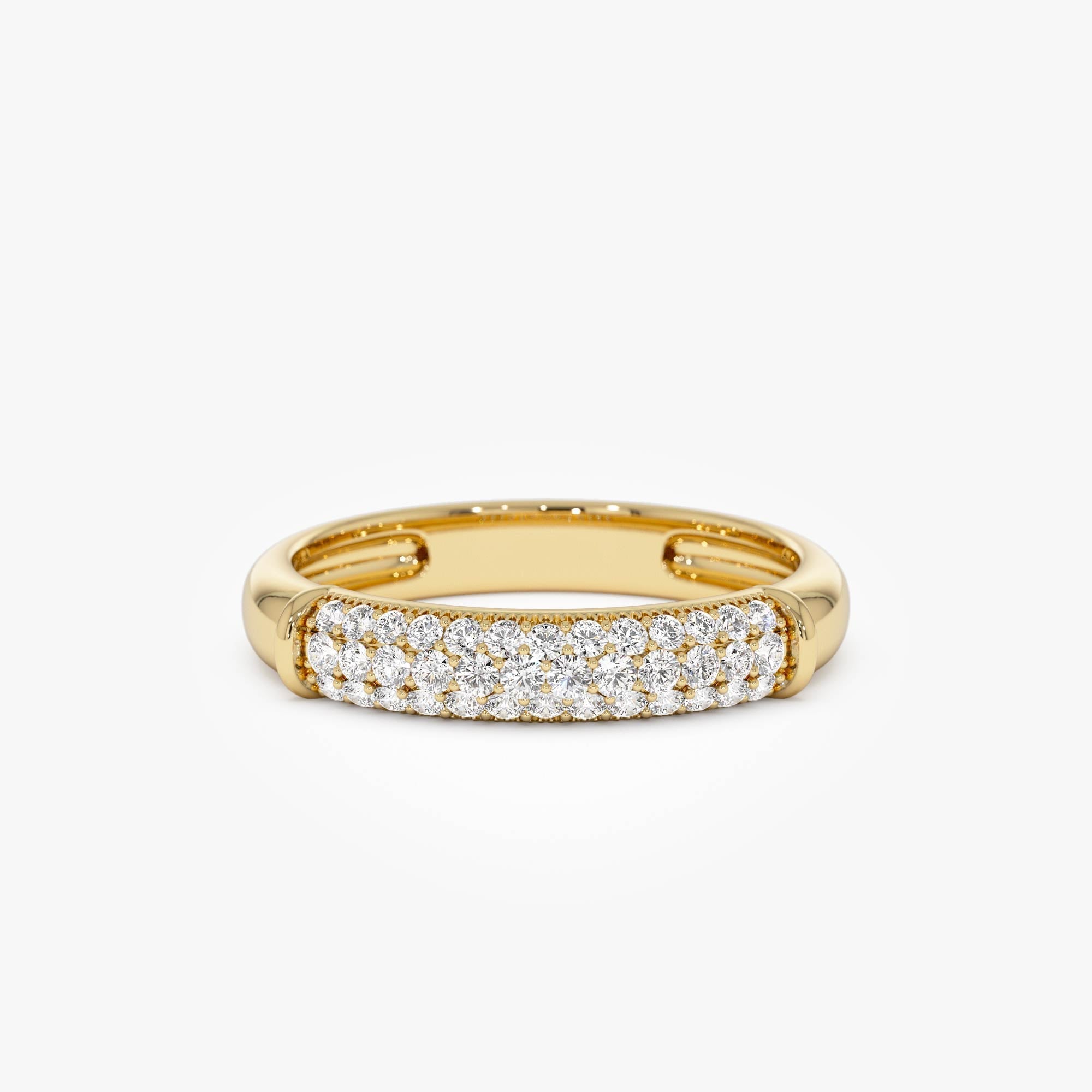 14K Three Row Diamond Pave Band - GeumJewels