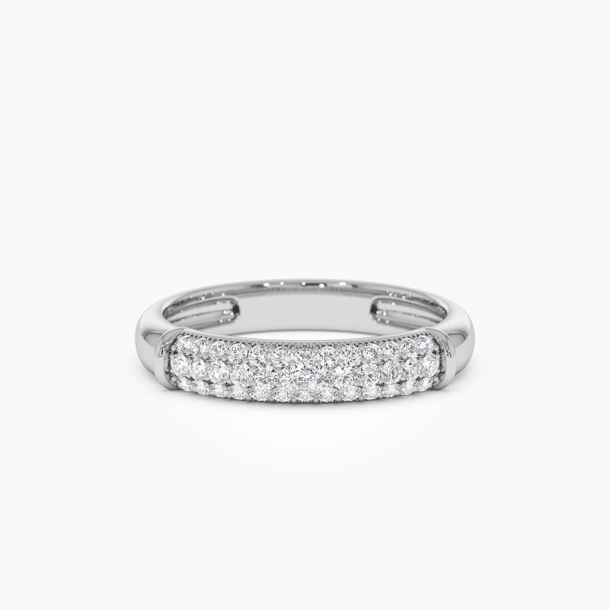 14K Three Row Diamond Pave Band - GeumJewels