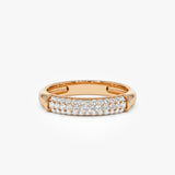 14K Three Row Diamond Pave Band - GeumJewels