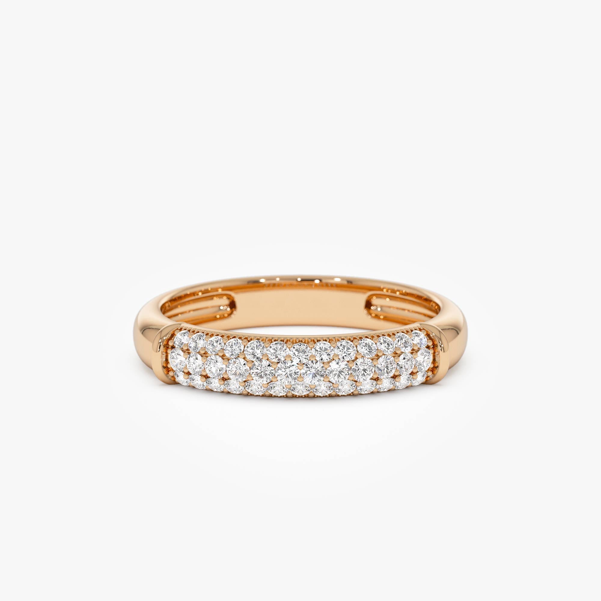 14K Three Row Diamond Pave Band - GeumJewels