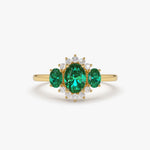 14k Three Stone Emerald Cluster Ring - GeumJewels