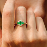 14k Three Stone Emerald Cluster Ring - GeumJewels
