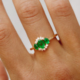 14k Three Stone Emerald Cluster Ring - GeumJewels