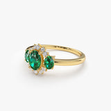 14k Three Stone Emerald Cluster Ring - GeumJewels