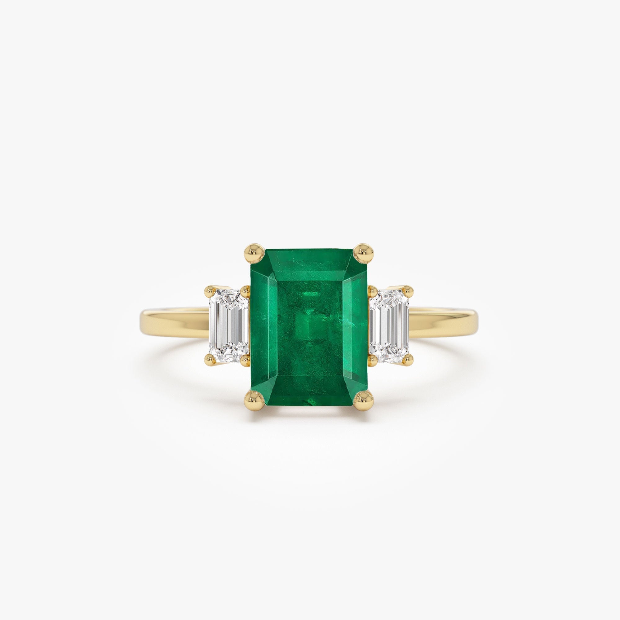 14k Three Stone Emerald Engagement Ring - GeumJewels