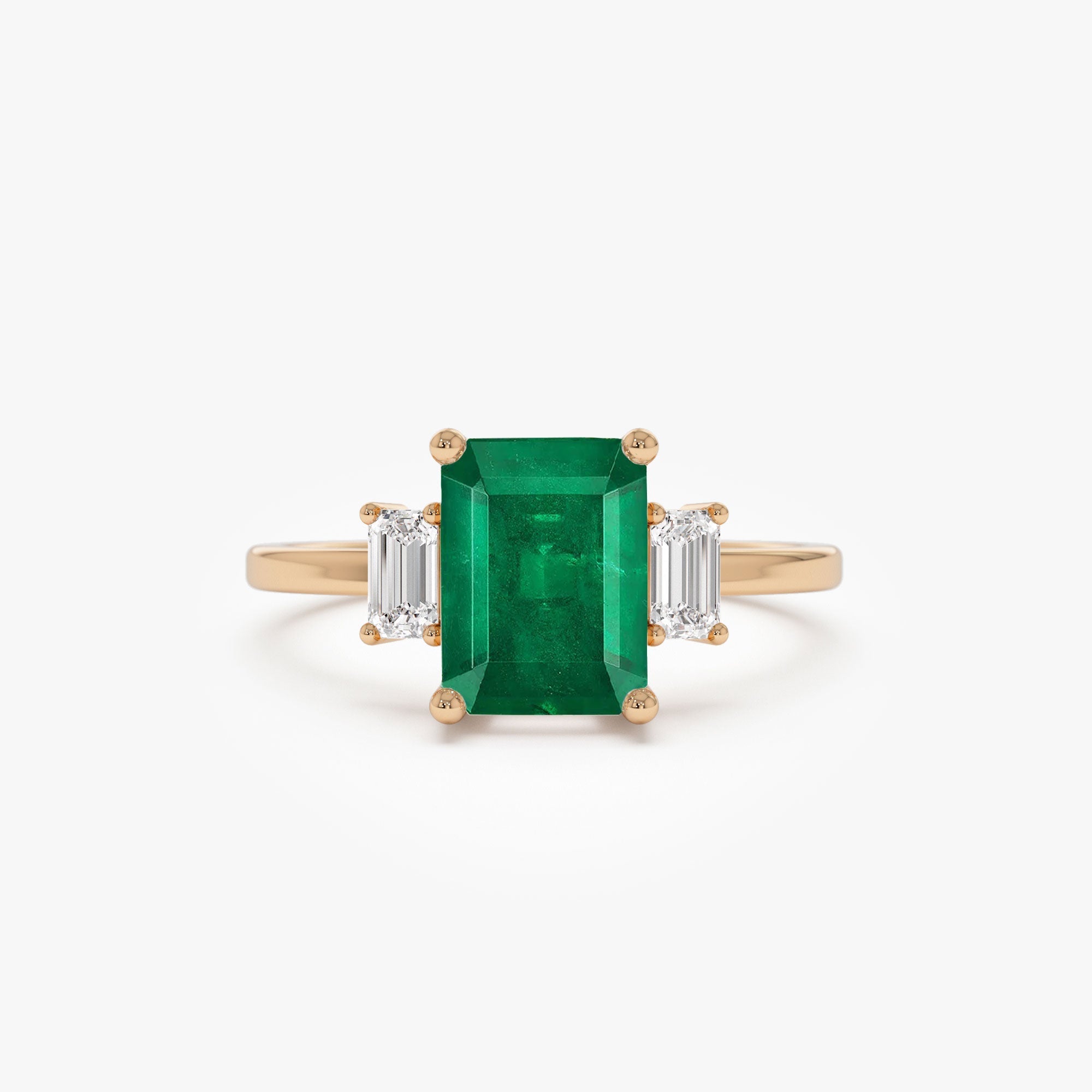 14k Three Stone Emerald Engagement Ring - GeumJewels