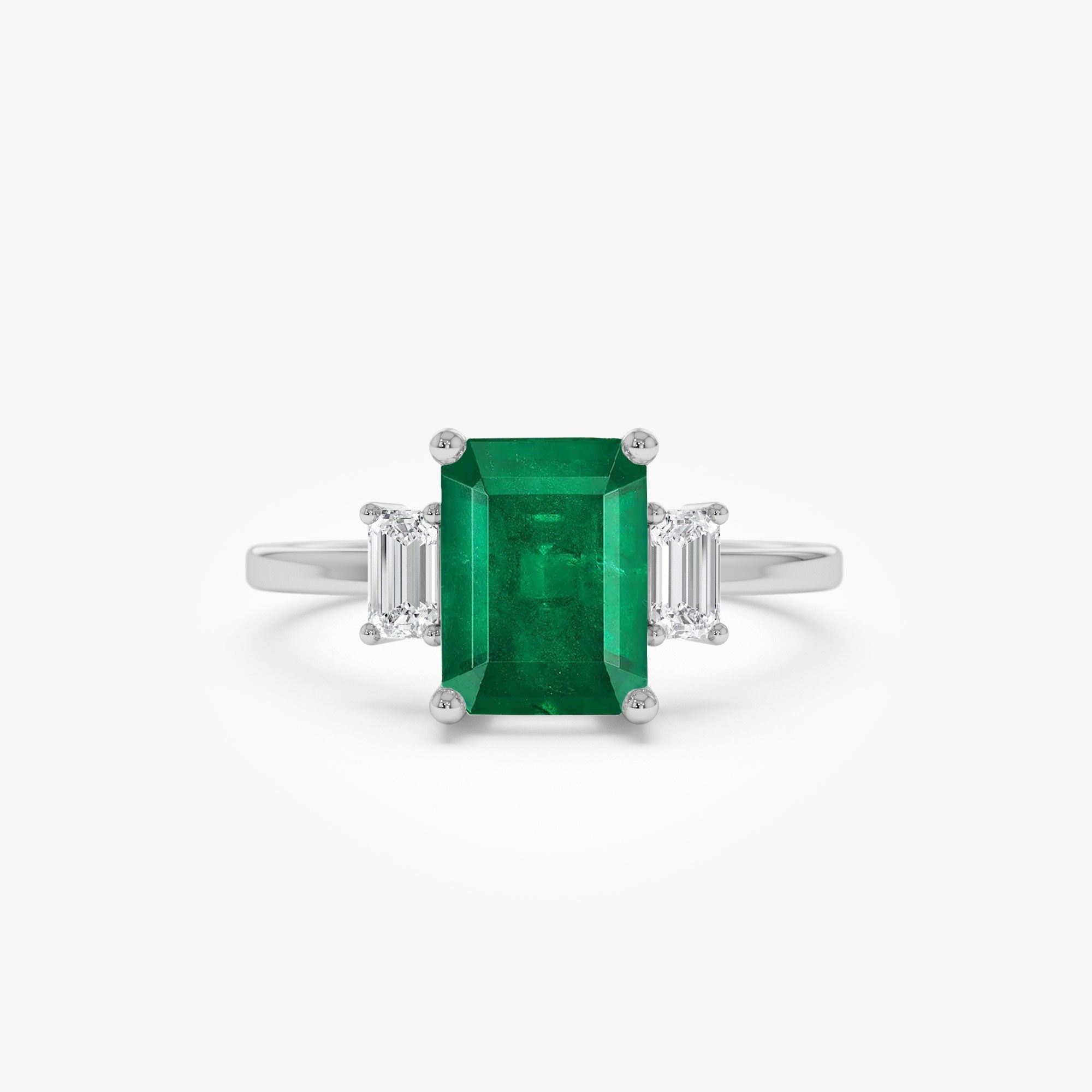 14k Three Stone Emerald Engagement Ring - GeumJewels