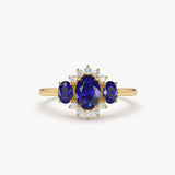 14k Three Stone Sapphire Cluster Ring - GeumJewels