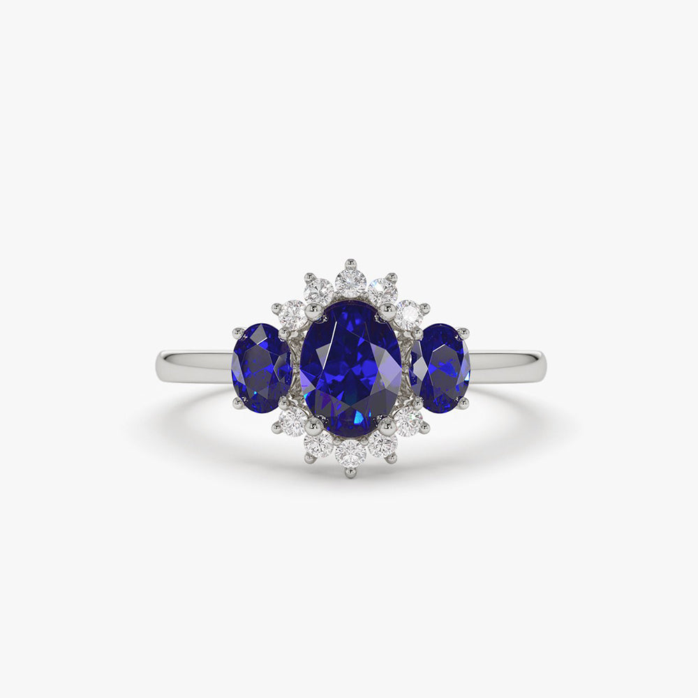 14k Three Stone Sapphire Cluster Ring - GeumJewels