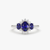 14k Three Stone Sapphire Cluster Ring - GeumJewels