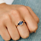 14k Three Stone Sapphire Cluster Ring - GeumJewels