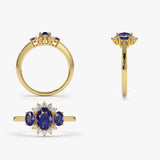 14k Three Stone Sapphire Cluster Ring - GeumJewels