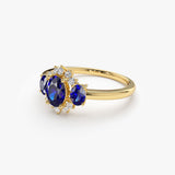 14k Three Stone Sapphire Cluster Ring - GeumJewels