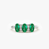 14k Triple Oval Emerald Diamond Ring - GeumJewels