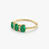 14k Triple Oval Emerald Diamond Ring - GeumJewels