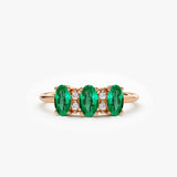 14k Triple Oval Emerald Diamond Ring - GeumJewels