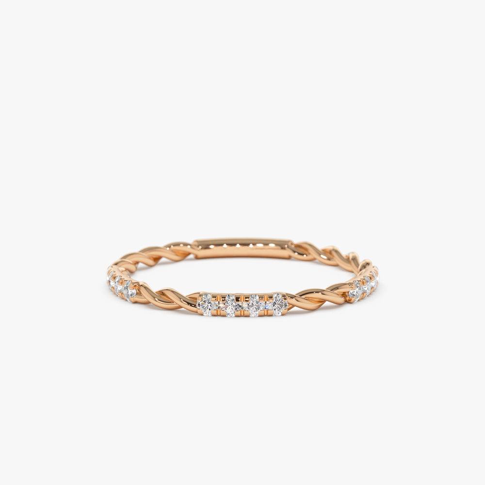 14k Twisted Rope Eternity Diamond Ring - GeumJewels