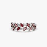 14k Two Rows Marquise Cut Natural Ruby  and Diamond Ring - GeumJewels