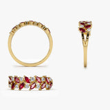 14k Two Rows Marquise Cut Natural Ruby  and Diamond Ring - GeumJewels