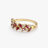 14k Two Rows Marquise Cut Natural Ruby  and Diamond Ring - GeumJewels