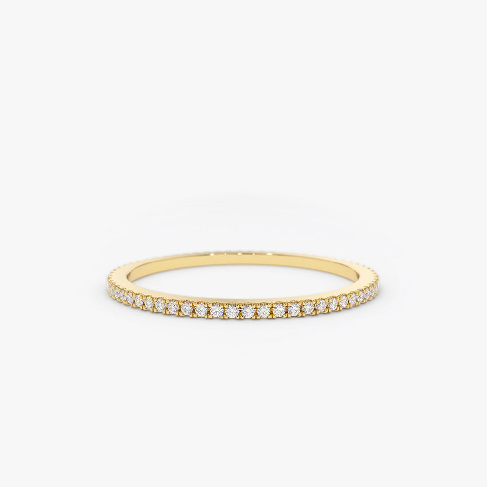 14K Ultra Thin 1MM Micro Pave Diamond Eternity Wedding Band - GeumJewels