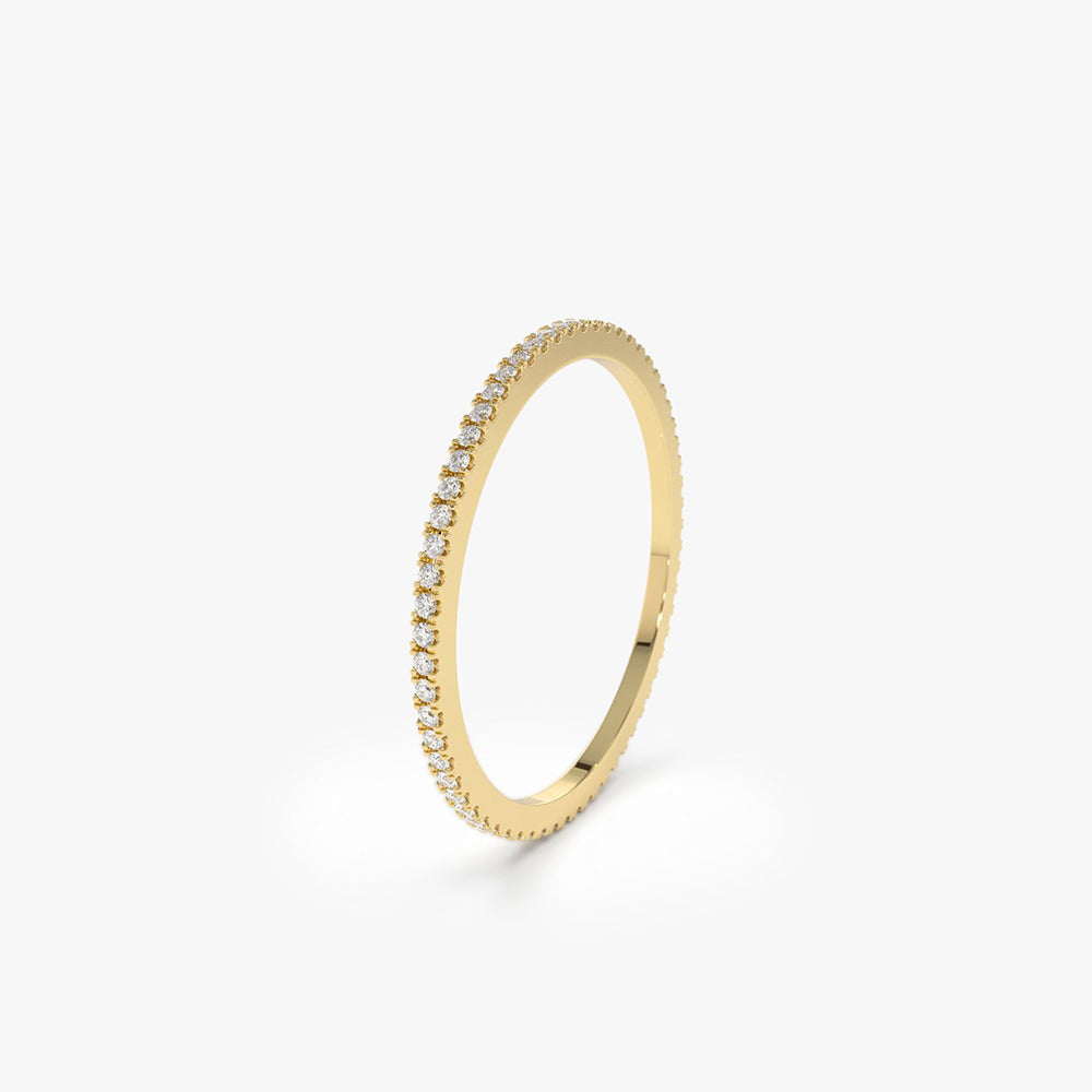14K Ultra Thin 1MM Micro Pave Diamond Eternity Wedding Band - GeumJewels