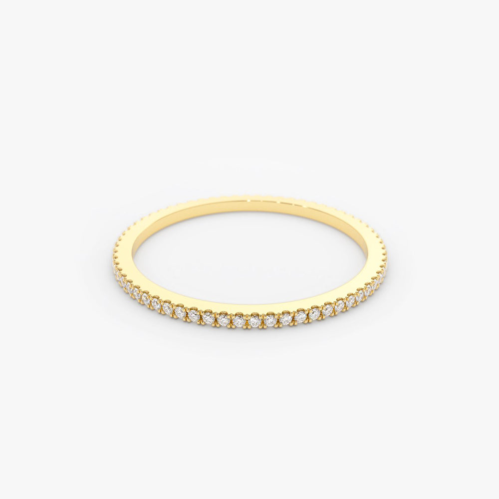 14K Ultra Thin 1MM Micro Pave Diamond Eternity Wedding Band - GeumJewels