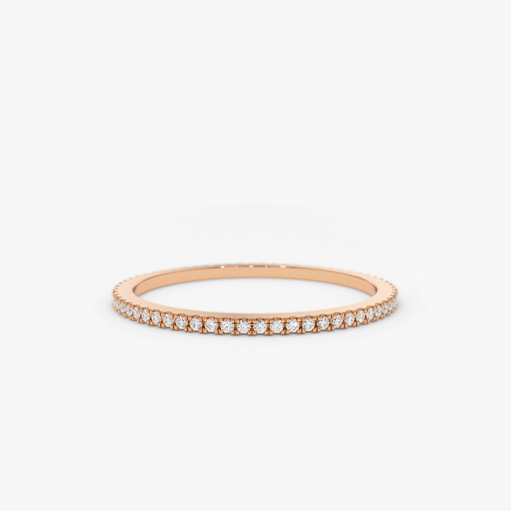 14K Ultra Thin 1MM Micro Pave Diamond Eternity Wedding Band - GeumJewels