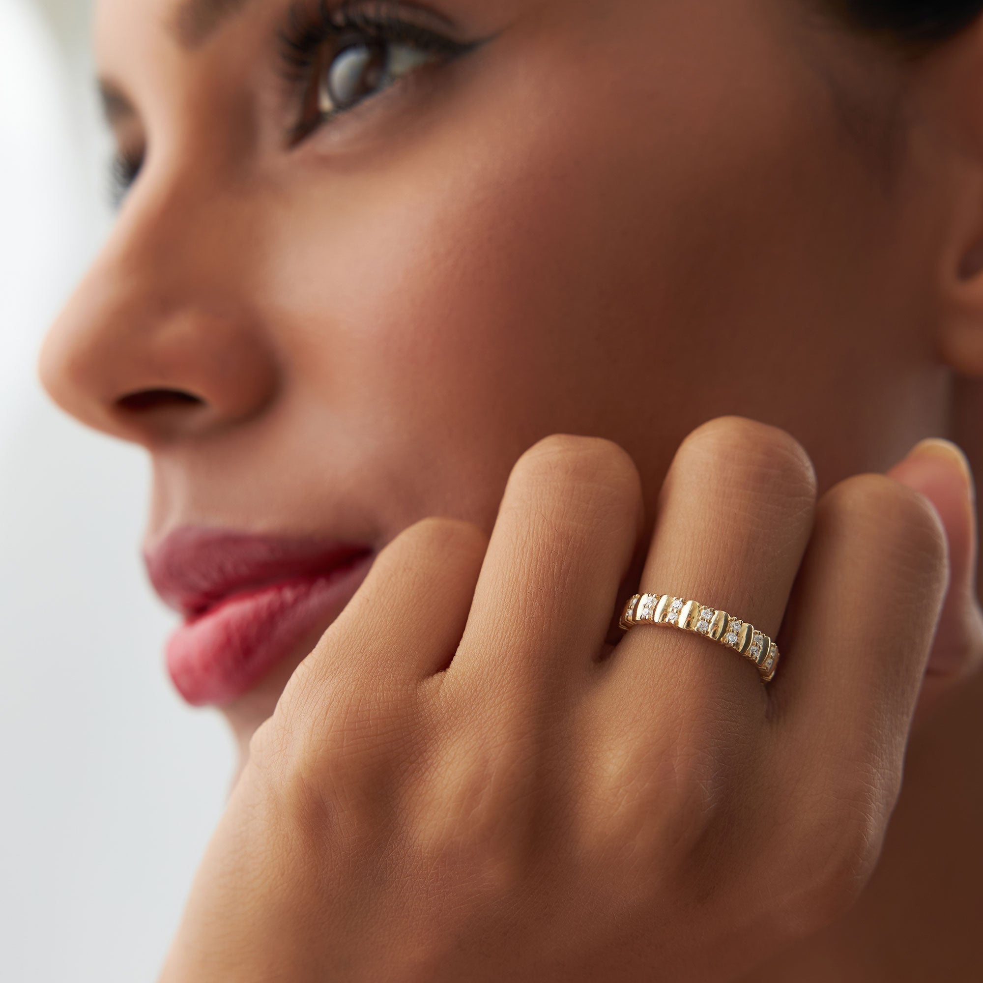 14k Unique Double Row Diamond Eternity Ring - GeumJewels
