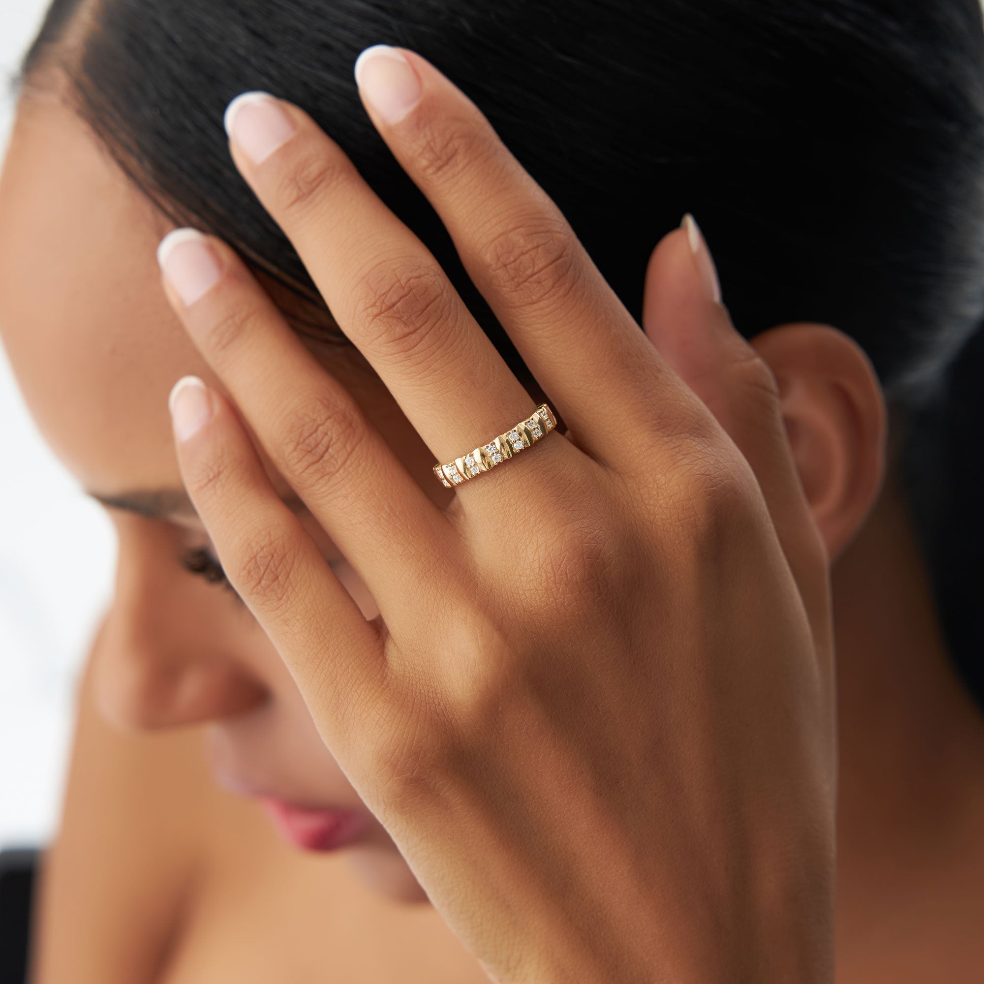 14k Unique Double Row Diamond Eternity Ring - GeumJewels