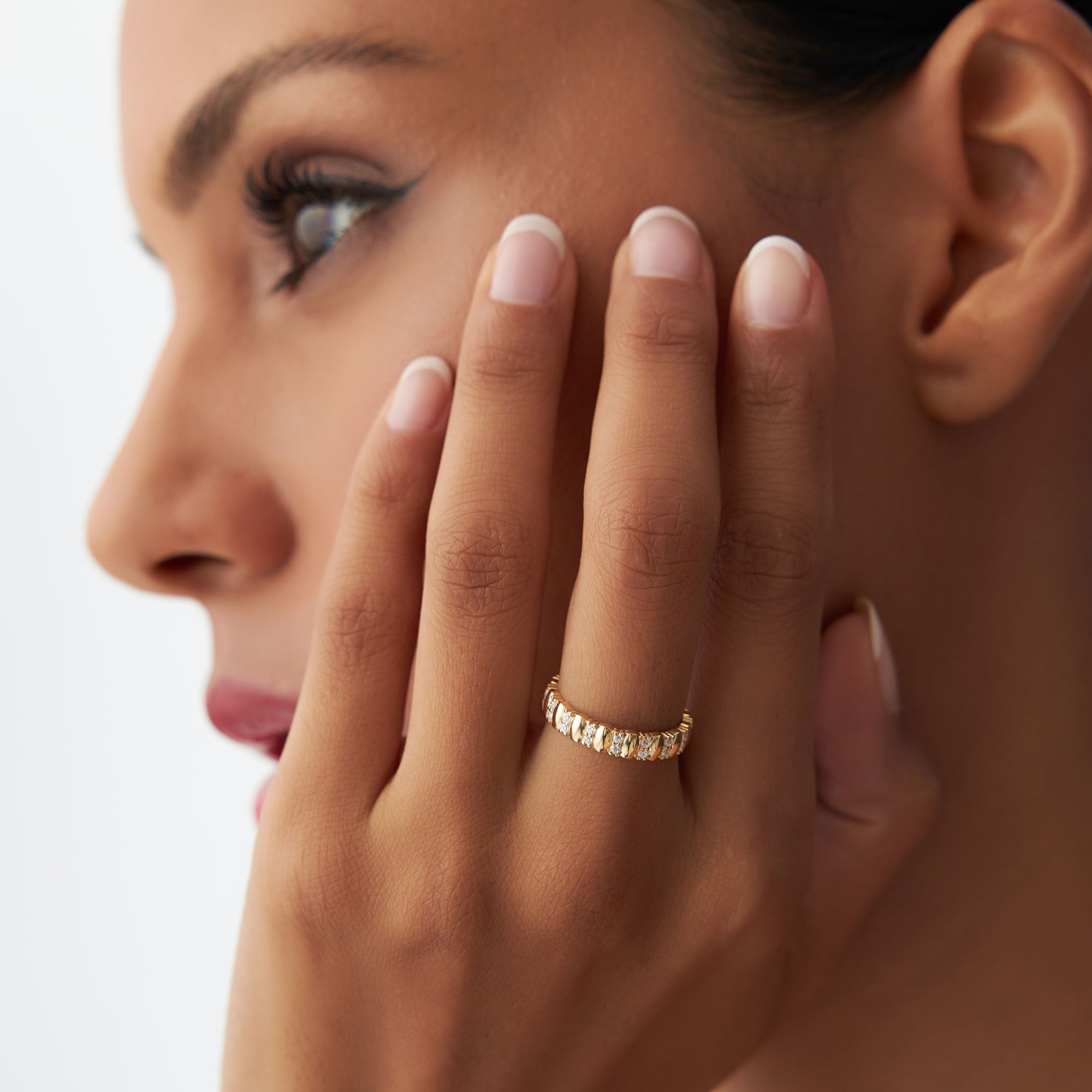 14k Unique Double Row Diamond Eternity Ring - GeumJewels