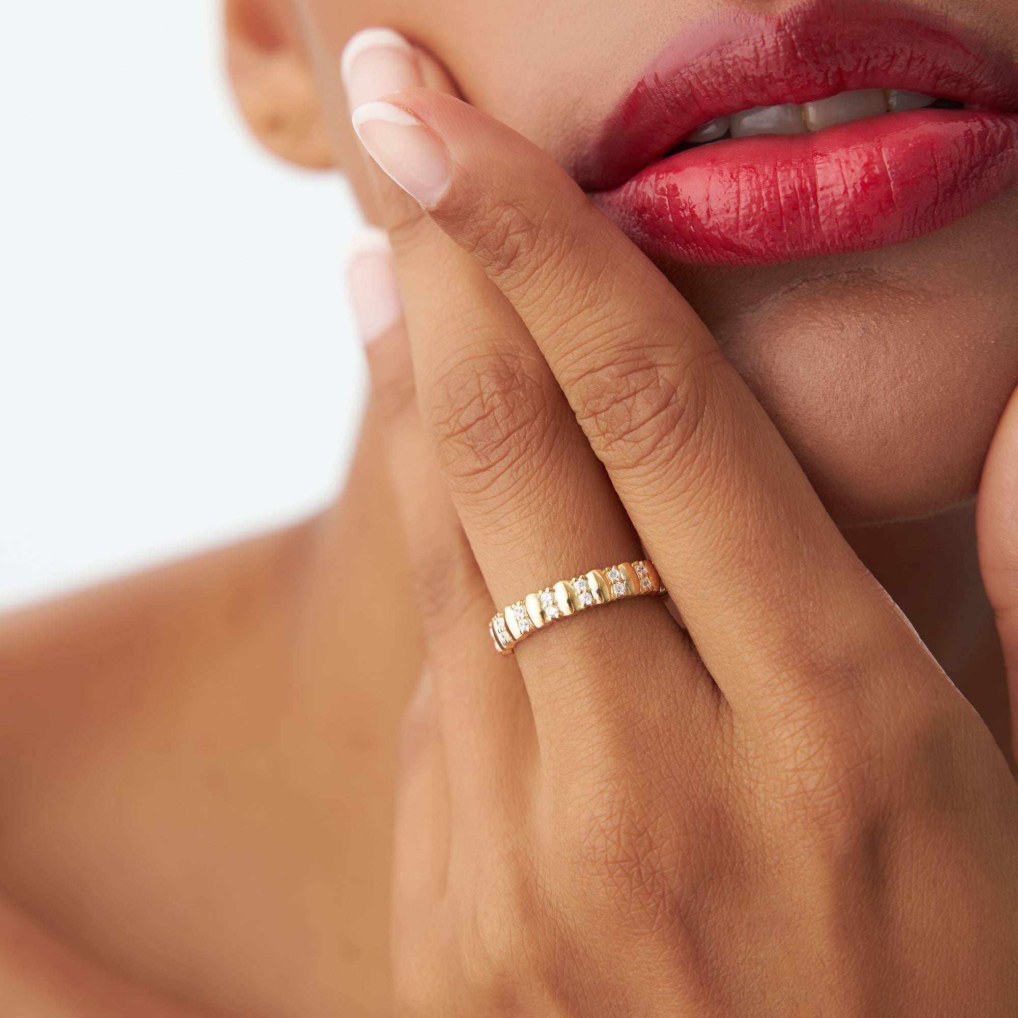 14k Unique Double Row Diamond Eternity Ring - GeumJewels