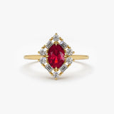 14K Unique Natural Ruby and Baguette Ring - GeumJewels