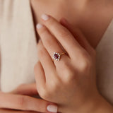 14K Unique Natural Ruby and Baguette Ring - GeumJewels