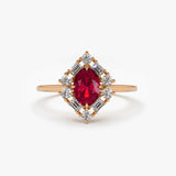 14K Unique Natural Ruby and Baguette Ring - GeumJewels