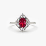 14K Unique Natural Ruby and Baguette Ring - GeumJewels