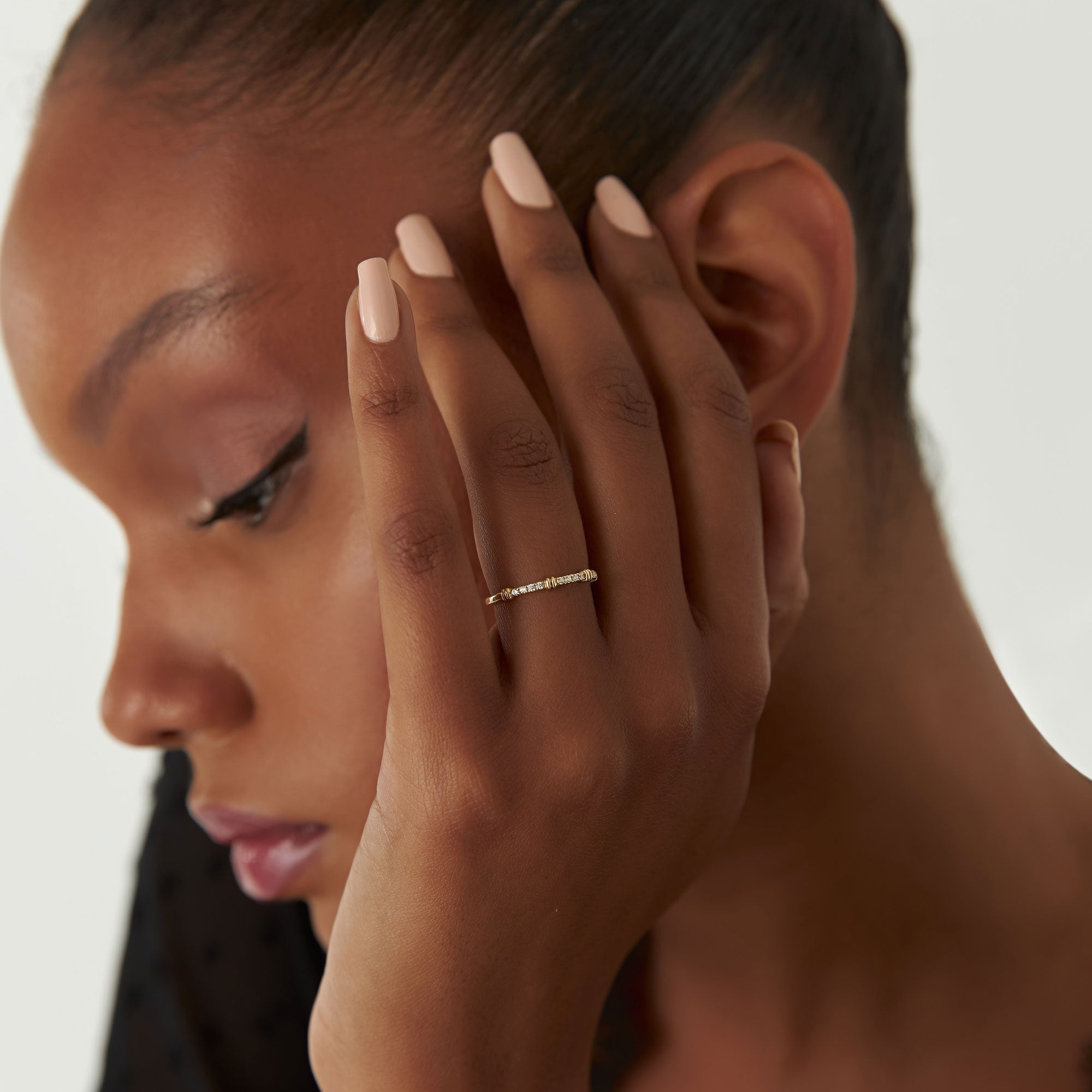 14k Unique Petite Diamond Stack Band - GeumJewels