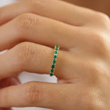 14k Unique Princess Cut Emerald and Baguette Diamond Ring - GeumJewels