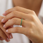 14k Unique Princess Cut Emerald and Baguette Diamond Ring - GeumJewels