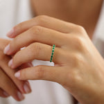 14k Unique Princess Cut Emerald and Baguette Diamond Ring - GeumJewels