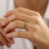 14k Unique Princess Cut Emerald and Baguette Diamond Ring - GeumJewels