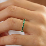 14k Unique Princess Cut Emerald and Baguette Diamond Ring - GeumJewels