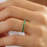 14k Unique Princess Cut Emerald and Baguette Diamond Ring - GeumJewels